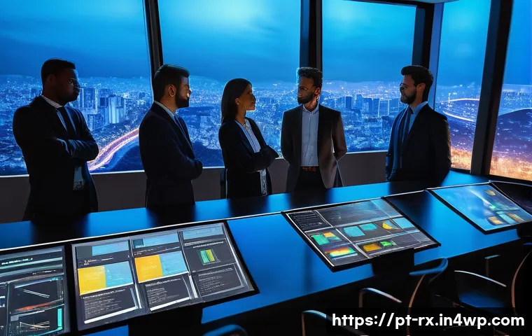 개인정보 자기주권과 디지털 휴먼 권리 - A futuristic digital control room with a diverse group of Brazilian professionals analyzing and mana...