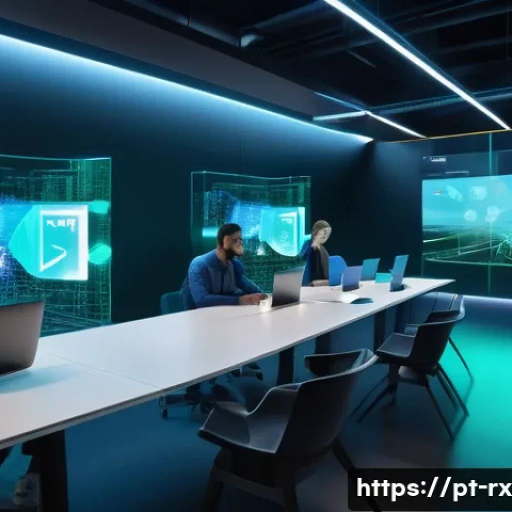 자기주권을 위한 기술 혁신 동향 - A futuristic digital workspace showing a diverse group of adult users interacting with decentralized...